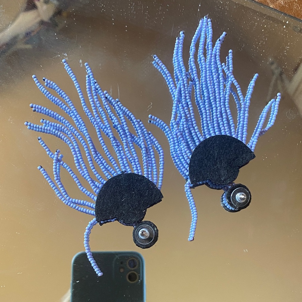 Beaded Fringe Statement Earrings Periwinkle blue - Picture 2 of 2